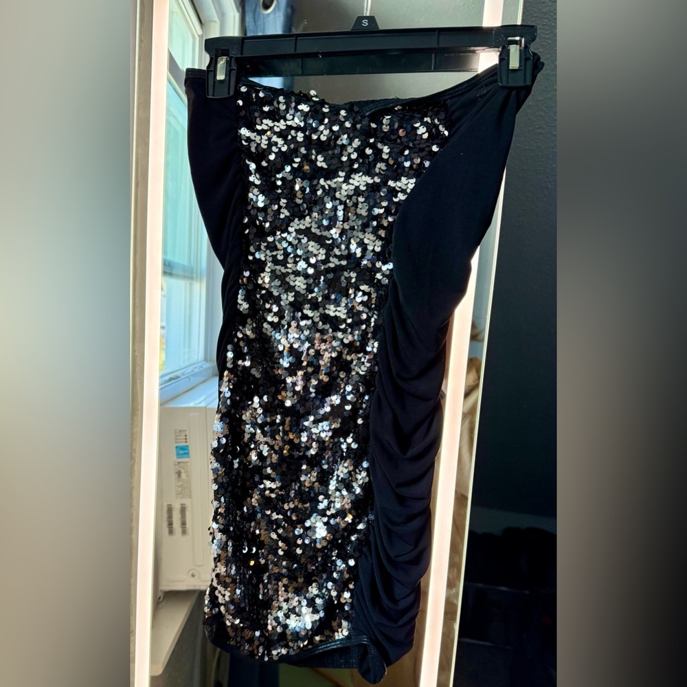 Roma Strapless Dress with Black and Silver Sequins